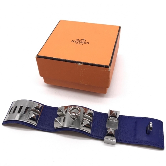 HERMÈS Authentic Collier De Chien 24 Bracelet Discontinued Color: Blue In Box - Picture 3 of 16
